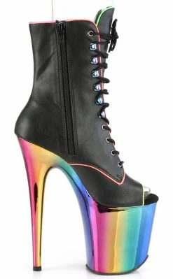 Pleaser Pole Shoes ADORE-1021RC-02 Black Matte/Rainbow Chrome Ankle Boots