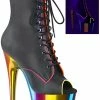 Pleaser Pole Shoes ADORE-1021RC-02 Black Matte/Rainbow Chrome Ankle Boots