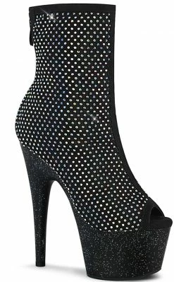 Pleaser ADORE-1031 Black Rhinestone Mesh Booties Pole Shoes