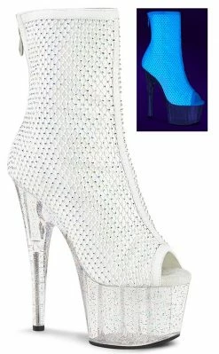 Pleaser ADORE-1031 UV White Glitter Mesh Booties Pole Shoes