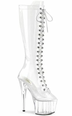 Pleaser Pole Shoes ADORE-2020C Clear Knee High Boots