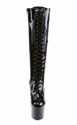 Pleaser ADORE-2023 Blk Str Pat/Blk Knee High Boots Pole Shoes