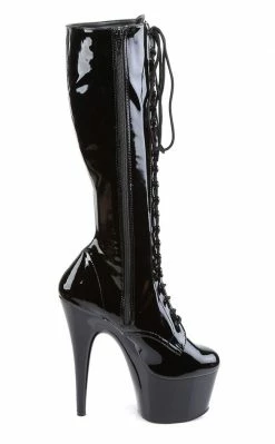 Pleaser ADORE-2023 Blk Str Pat/Blk Knee High Boots Pole Shoes
