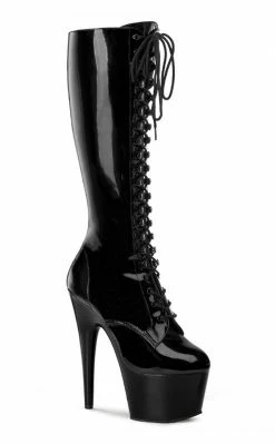 Pleaser ADORE-2023 Blk Str Pat/Blk Knee High Boots Pole Shoes