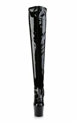 Pleaser Pole Shoes ADORE-3000 Black Patent Thigh High Stretch Boots