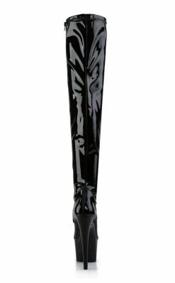 Pleaser Pole Shoes ADORE-3000 Black Patent Thigh High Stretch Boots