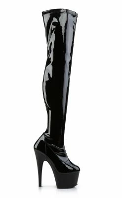 Pleaser Pole Shoes ADORE-3000 Black Patent Thigh High Stretch Boots