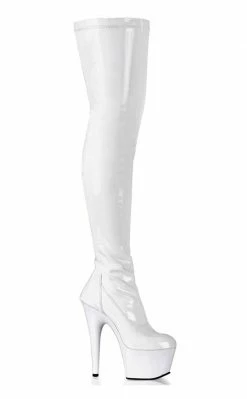 Pleaser ADORE-3000 White Thigh High Boots Pole Shoes