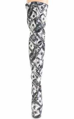 Pleaser ADORE-3000DP Money Print Thigh High Boots Pole Shoes