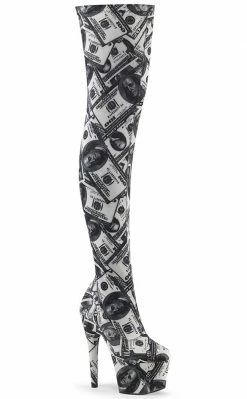 Pleaser ADORE-3000DP Money Print Thigh High Boots Pole Shoes