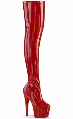 Pleaser ADORE-3000HWR Red Hologram Thigh High Boots Pole Shoes