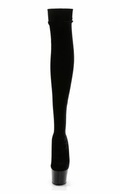 Pleaser Pole Shoes ADORE-3002 Black Velvet Thigh High Boots
