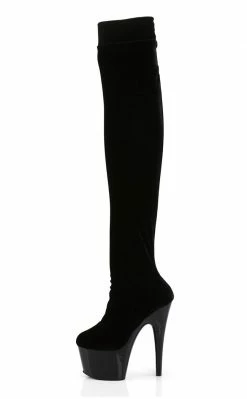 Pleaser Pole Shoes ADORE-3002 Black Velvet Thigh High Boots