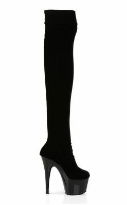 Pleaser Pole Shoes ADORE-3002 Black Velvet Thigh High Boots