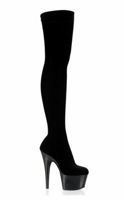 Pleaser Pole Shoes ADORE-3002 Black Velvet Thigh High Boots