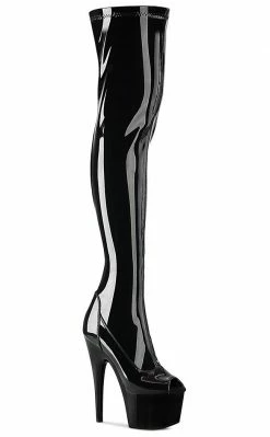 Pleaser ADORE-3011 Black Peep Toe Thigh High Boots