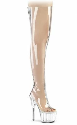 Pleaser ADORE-3021 Clear TPU/ Silver Metallic Thigh High Boots Pole Shoes