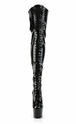 Pleaser ADORE-3023 Blk Str Pat/Blk Thigh High Boots