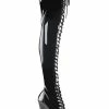 Pleaser ADORE-3023 Blk Str Pat/Blk Thigh High Boots