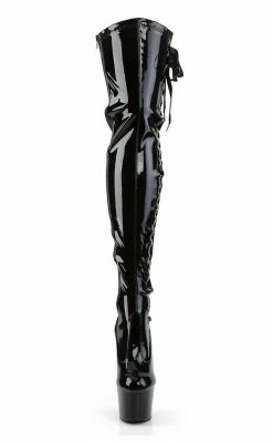 Pleaser ADORE-3050 Blk Str Pat/Blk Thigh High Boots Pole Shoes