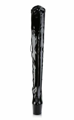 Pleaser ADORE-3063 Blk Str Pat/Blk Thigh High Boots