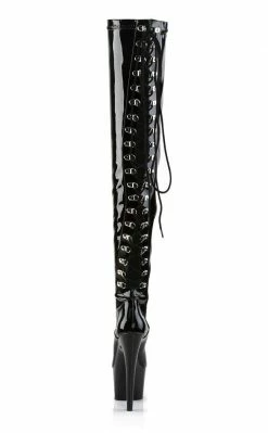 Pleaser ADORE-3063 Blk Str Pat/Blk Thigh High Boots