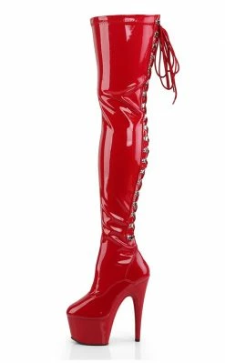 Pleaser ADORE-3063 Red Str Pat/Red Thigh High Boots