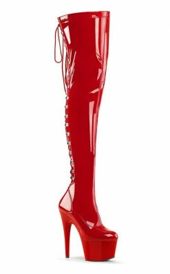 Pleaser ADORE-3063 Red Str Pat/Red Thigh High Boots