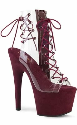 Pleaser ADORE-700-30FS Burgundy/Clear Faux Suede Heels