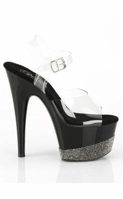 Pleaser ADORE-708-3 Black & Pewter Rhinestone Heels
