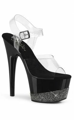 Pleaser ADORE-708-3 Black & Pewter Rhinestone Heels