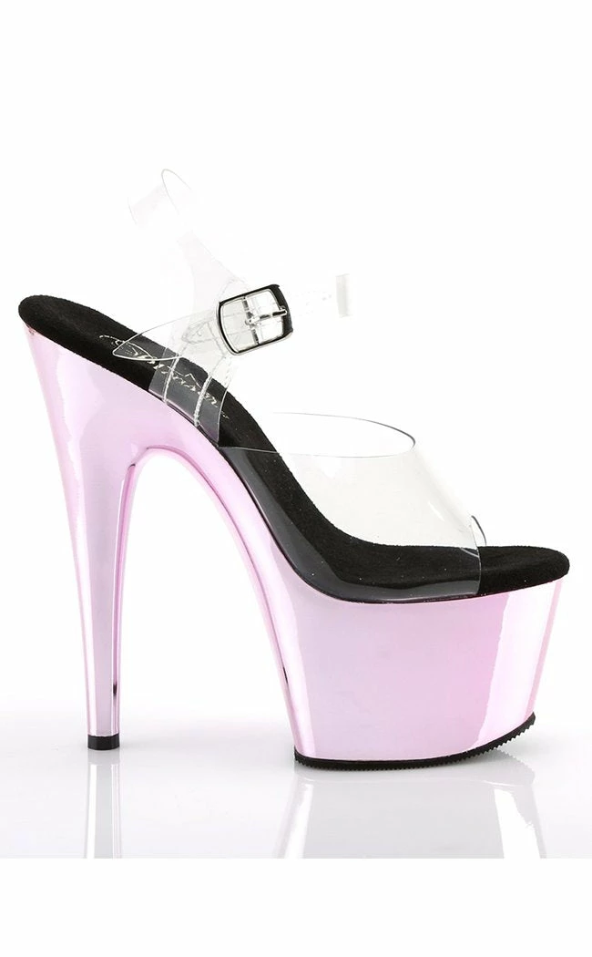 Pleaser ADORE-708 Clear & Baby Pink Chrome Heels 7 Pleaser ADORE-708 Clear & Baby Pink Chrome Heels