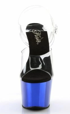 Pleaser Pole Shoes ADORE-708 Clear & Blue Chrome Heels