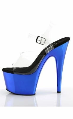 Pleaser Pole Shoes ADORE-708 Clear & Blue Chrome Heels