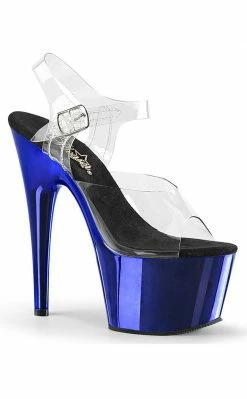 Pleaser Pole Shoes ADORE-708 Clear & Blue Chrome Heels