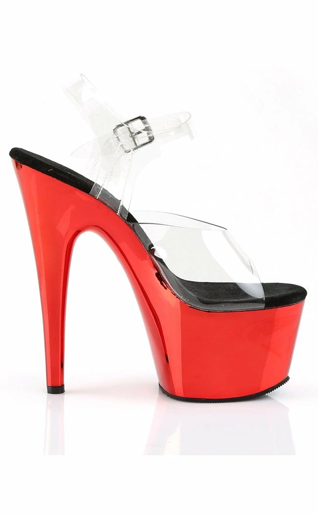 Pleaser ADORE-708 Clear & Red Chrome Heels Pole Shoes 7 Pleaser ADORE-708 Clear & Red Chrome Heels Pole Shoes