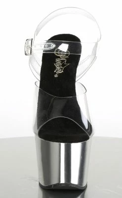Pleaser Pole Shoes ADORE-708 Clear & Silver Chrome Heels