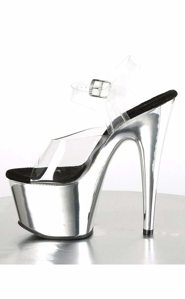 Pleaser Pole Shoes ADORE-708 Clear & Silver Chrome Heels 5 Pleaser Pole Shoes ADORE-708 Clear & Silver Chrome Heels