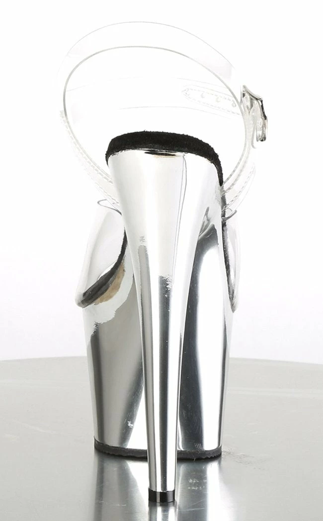 Pleaser Pole Shoes ADORE-708 Clear & Silver Chrome Heels 6 Pleaser Pole Shoes ADORE-708 Clear & Silver Chrome Heels