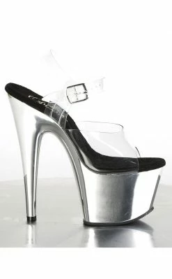 Pleaser Pole Shoes ADORE-708 Clear & Silver Chrome Heels 11 Pleaser Pole Shoes ADORE-708 Clear & Silver Chrome Heels