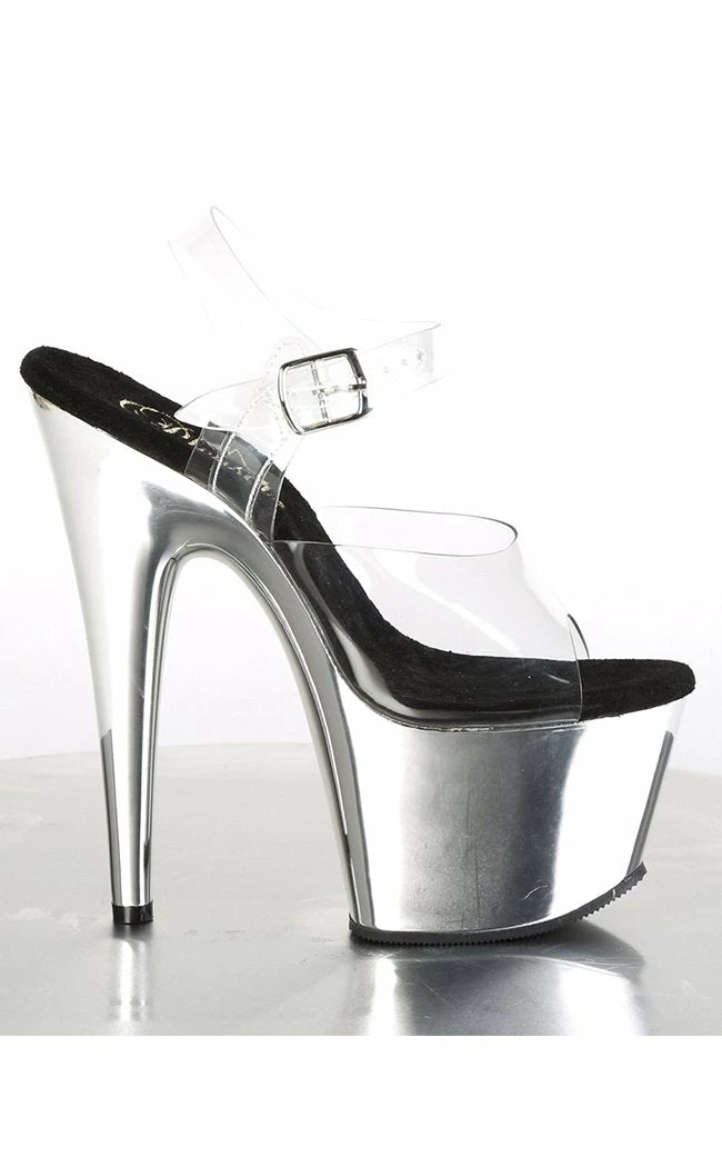 Pleaser Pole Shoes ADORE-708 Clear & Silver Chrome Heels 7 Pleaser Pole Shoes ADORE-708 Clear & Silver Chrome Heels