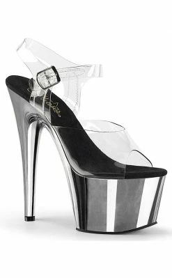 Pleaser Pole Shoes ADORE-708 Clear & Silver Chrome Heels