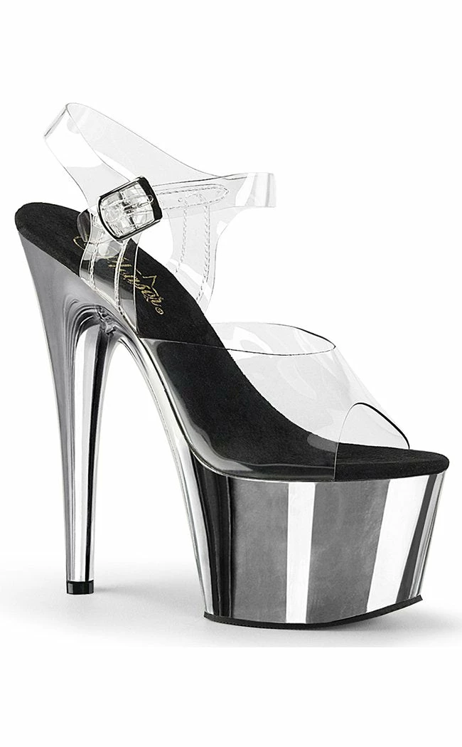 Pleaser Pole Shoes ADORE-708 Clear & Silver Chrome Heels 3 Pleaser Pole Shoes ADORE-708 Clear & Silver Chrome Heels