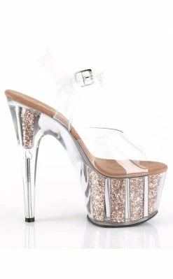 Pleaser Pole Shoes ADORE-708G Rose Gold Glitter Heels