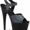 Pleaser Pole Shoes ADORE-708N-MG Black & Silver Hologram Heels