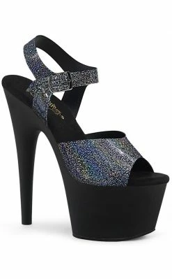 Pleaser Pole Shoes ADORE-708N-MG Black & Silver Hologram Heels