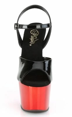 Pleaser ADORE-709 Black Patent & Red Chrome Heels Pole Shoes