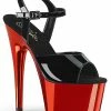 Pleaser ADORE-709 Black Patent & Red Chrome Heels Pole Shoes