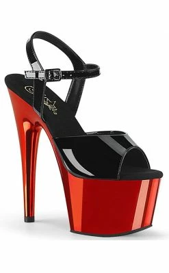 Pleaser ADORE-709 Black Patent & Red Chrome Heels Pole Shoes