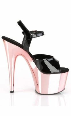 Pleaser ADORE-709 Black Patent & Rose Gold Heels